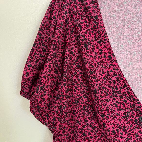 GAP Pink & Black Button Down Floral Puff Sleeve Mini Dress Size M - Picture 3 of 10